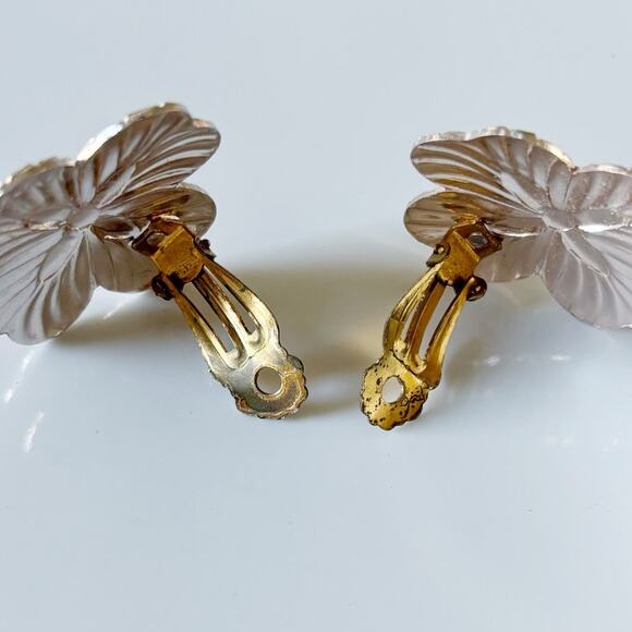 Vintage 1980s Flower Clip On Earrings Pink - Picture 4 of 9